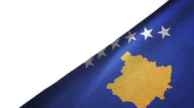 Kosova bayrağı sağ tarafa boş kopya alanıyla yerleştirilmiş beyaz arkaplanda izole edildi