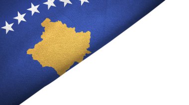 Kosova bayrağı sol tarafa boş kopya alanıyla yerleştirilmiş beyaz arka planda izole edildi