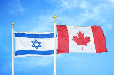 İsrail ve Kanada bayrak direkleri ve mavi bulutlu arka planda iki bayrak