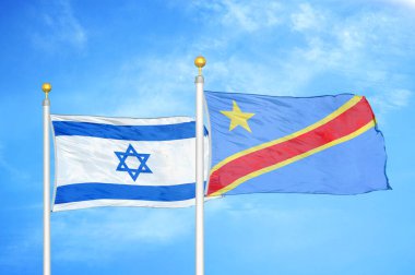 İsrail ve Kongo Demokratik Cumhuriyeti bayrak direkleri ve mavi bulutlu arka planda iki bayrak