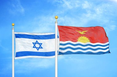 İsrail ve Kiribati bayrak direkleri ve mavi bulutlu arka planda iki bayrak