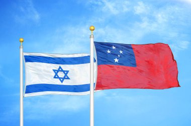 İsrail ve Samoa bayrak direkleri ve mavi bulutlu arka planda iki bayrak