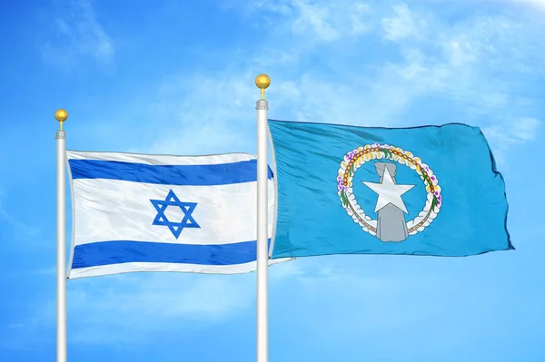 Israel Und Die Nördlichen Marianen Zwei Flaggen Fahnenmasten Und Blauer — Stockfoto