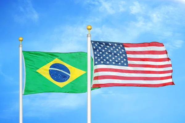 Bandeiras Dos Estados Unidos Brasil Juntas Pano Têxtil Textura