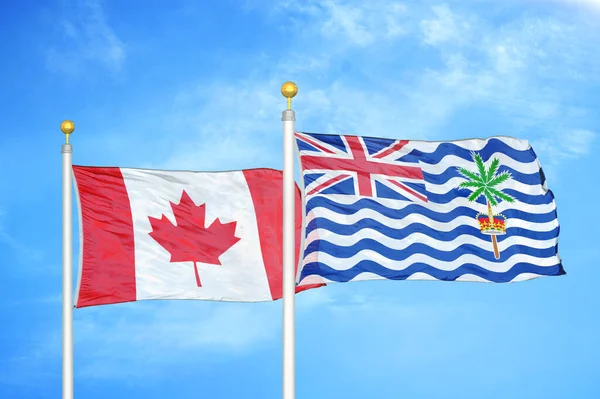 Canada Territorio Indiano Britannico Due Bandiere Pennoni Cielo Azzurro Nuvoloso — Foto Stock