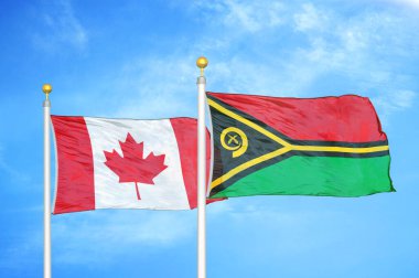 Kanada ve Vanuatu bayrak direkleri ve mavi bulutlu arka planda iki bayrak