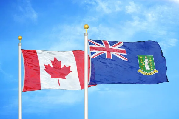 Канада Виргинские Острова Британские Два Флага Флагштоках Голубом Облачном Фоне — стоковое фото