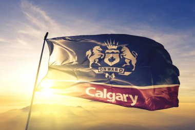Kanada 'dan Alberta' nın Calgary 'si. Güneşin en tepedeki sisinde sallanan tekstil kumaşı.
