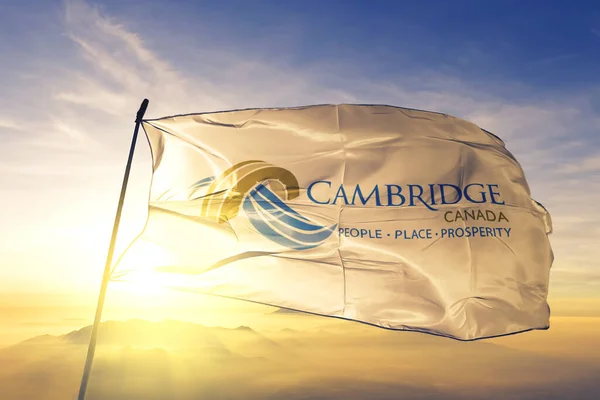 Cambridge Ontario Canada Flag Textile Cloth Fabric Waving Top Sunrise — Stock Photo, Image