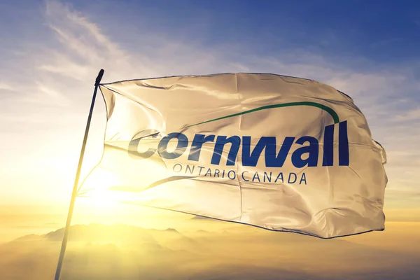 Cornwall Ontario Canada Flag Textile Cloth Fabric Waving Top Sunrise — Stock Photo, Image