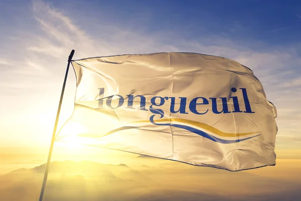 Longueuil Quebec Canadá Tecido Pano Bandeira Têxtil Acenando Nevoeiro Névoa — Fotografia de Stock