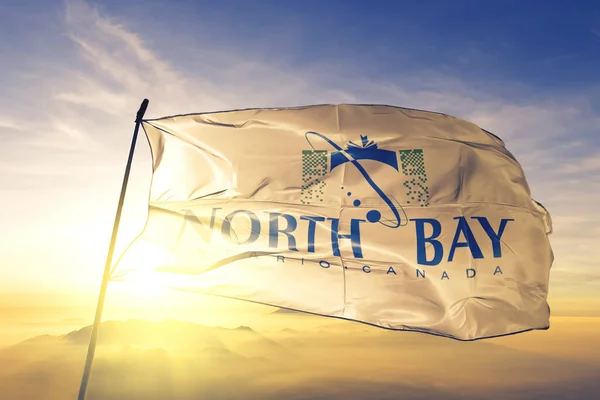 Norte Bahía Ontario Canadá Bandera Tela Tela Ondeando Parte Superior — Foto de Stock