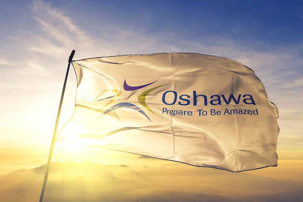 Oshawa Ontario Canadá Bandera Tela Tela Ondeando Parte Superior Niebla — Foto de Stock