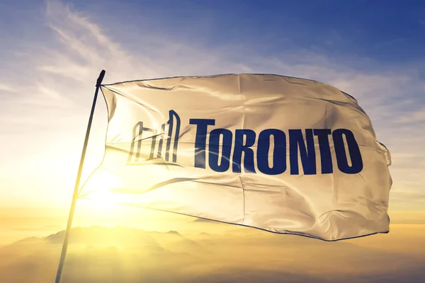 Toronto Ontario Canada Flag Textile Cloth Fabric Waving Top Sunrise — Stock Photo, Image