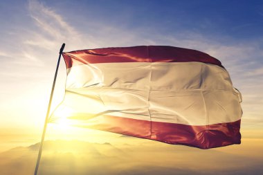 Belçika bayraklı Antwerpen 'in Antwerp' i. Tekstil kumaşı. Güneşin en tepedeki sisinde sallanıyor.