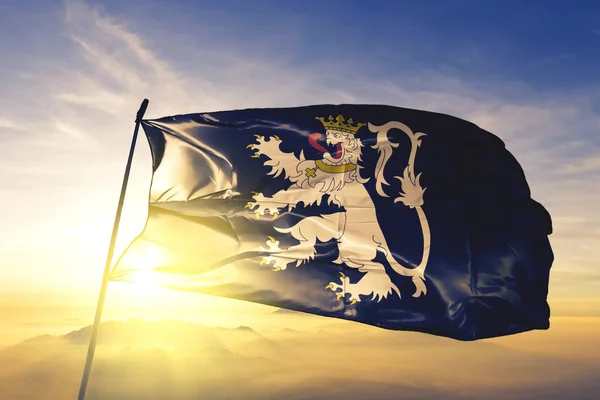 Gante Flandes Oriental Bélgica Tela Tela Bandera Que Ondea Niebla — Foto de Stock