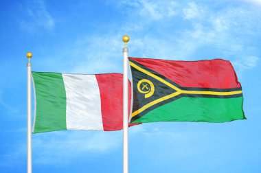 İtalya ve Vanuatu bayrak direkleri ve mavi bulutlu arka planda iki bayrak