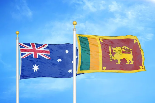 Australien Och Sri Lanka Två Flaggor Flaggstänger Och Blå Molnig — Stockfoto