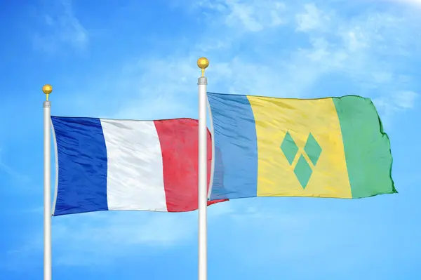 França São Vicente Granadinas Duas Bandeiras Mastins Bandeira Azul Céu — Fotografia de Stock