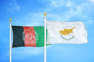 Afganistan ve Kıbrıs Rum Kesimi bayrak direkleri ve mavi bulutlu arka planda iki bayrak