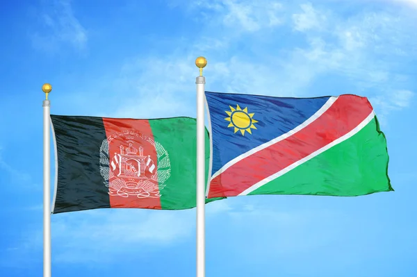 Afganistán Namibia Dos Banderas Sobre Asta Bandera Fondo Azul Cielo —  Fotos de Stock