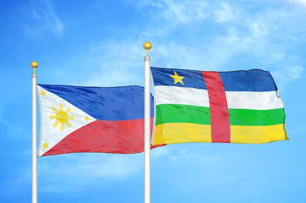 Philippines Central African Republic Two Flags Flagpoles Blue Cloudy Sky — Stock Photo, Image