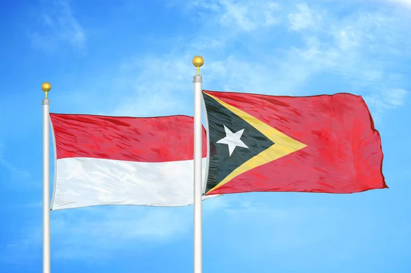 Indonesia Timor Oriental Timor Oriental Dos Banderas Sobre Asta Bandera —  Fotos de Stock
