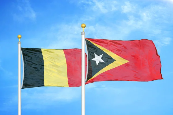 Bélgica Timor Oriental Timor Oriental Dos Banderas Sobre Asta Bandera —  Fotos de Stock