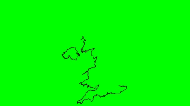 Britain United Kingdom Drawing Colored Map Green Screen Isolated — Stock Video