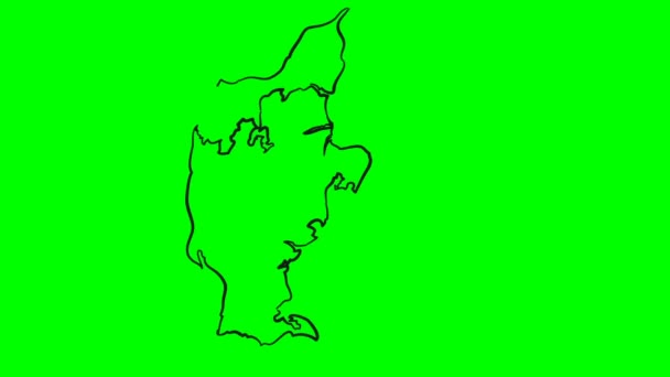 Dinamarca Desenho Colorido Mapa Tela Verde Isolado — Vídeo de Stock