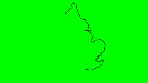 England Drawing Colored Map Green Screen Isolated — Stock video