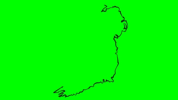 Irlanda Dibujo Mapa Color Pantalla Verde Aislado — Vídeo de stock