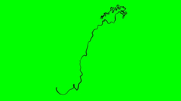 挪威绘有彩色地图的绿色屏幕隔离 — 图库视频影像