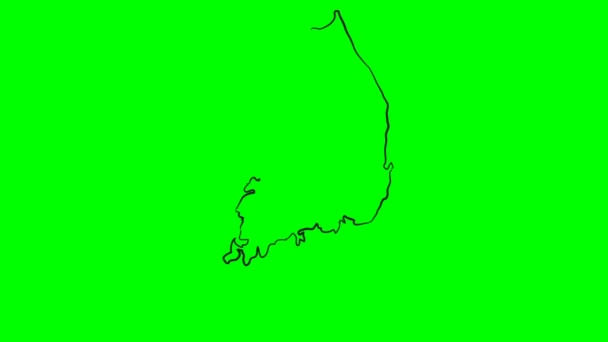 Південна Корея Малюнок Мапа Зелений Екран Ізольований — стокове відео