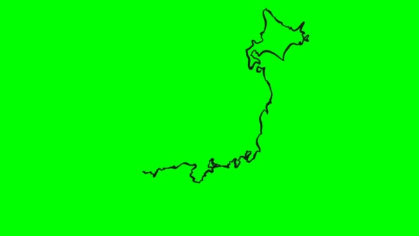 Japan Ritning Färgad Karta Grön Skärm Isolerad — Stockvideo
