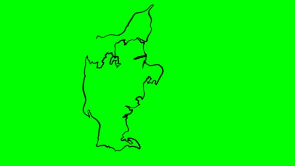 Denmark Drawing Outline Map Green Screen Isolated — Stock Video