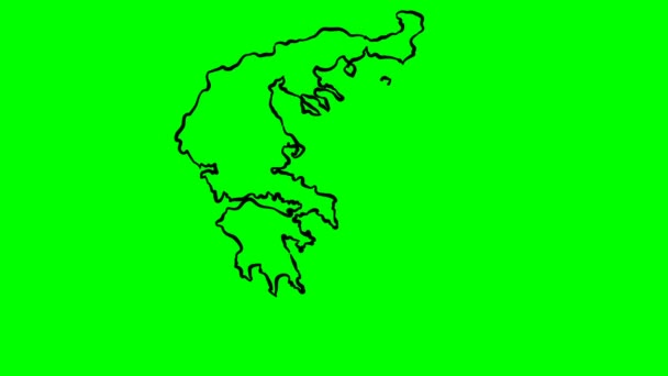 Řecko Kreslení Obrysu Mapa Zelené Obrazovky Izolované — Stock video