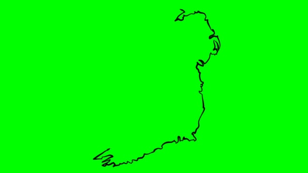 Ιρλανδία Σχέδιο Χάρτη Περιγράμματος Πράσινη Οθόνη Απομονωμένη — Αρχείο Βίντεο