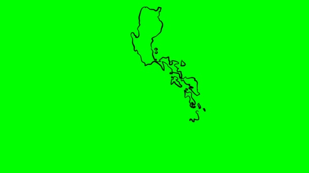 Filipinas Dibujo Esquema Mapa Pantalla Verde Aislado — Vídeos de Stock