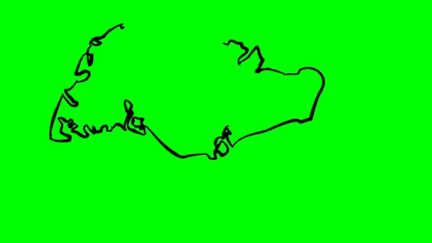 Singapur Dibujo Esquema Mapa Pantalla Verde Aislado — Vídeo de stock