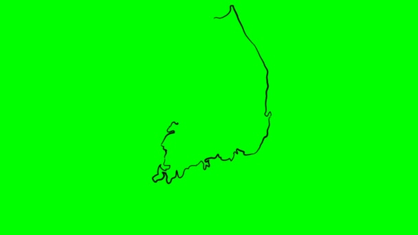 Coreia Sul Desenho Esboço Mapa Tela Verde Isolado — Vídeo de Stock