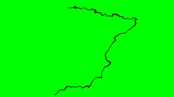 Hiszpania Rysunek Zarys Mapy Zielony Ekran Izolowany — Wideo stockowe