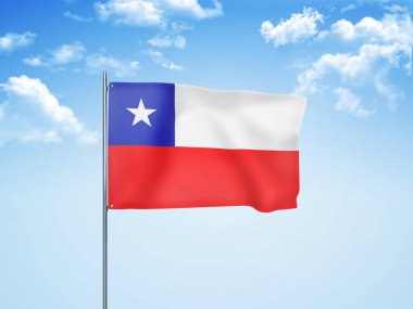 Şili bayrağı bulutlu gökyüzünde dalgalanıyor 3 boyutlu illüstrasyon