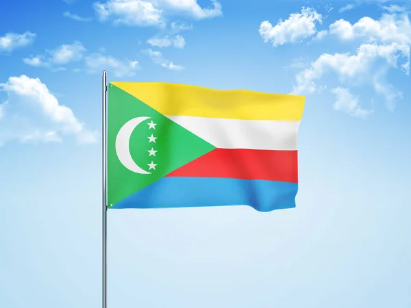 Comoros Flag Waving Cloudy Sky Illustration — Stock Photo, Image