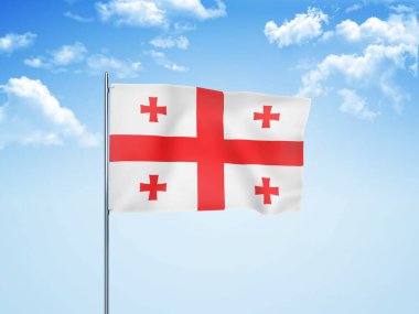 Bulutlu gökyüzünde sallanan Georgia bayrağı 3 boyutlu illüstrasyon