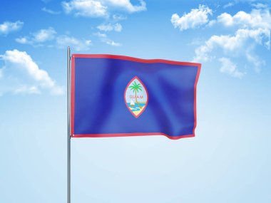 Bulutlu gökyüzünde sallanan Guam bayrağı 3 boyutlu illüstrasyon