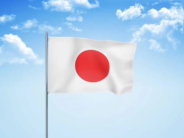 Ιαπωνική Σημαία Κυματίζει Στο Συννεφιασμένο Ουρανό Εικόνα — Φωτογραφία Αρχείου