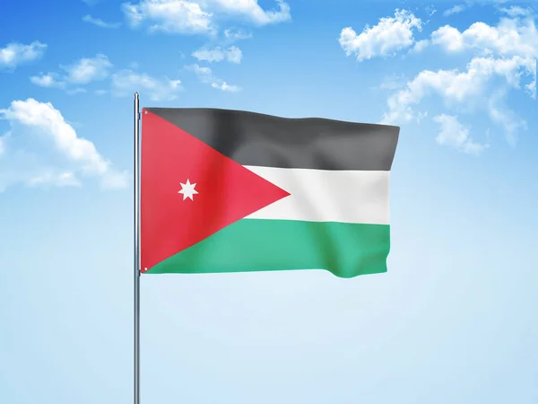 Jordan Flagga Viftar Molnigt Himmel Illustration — Stockfoto