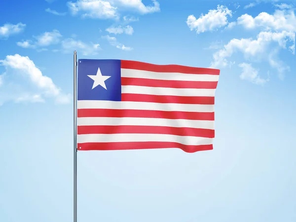 Bulutlu Gökyüzünde Dalgalanan Liberya Bayrağı Boyutlu Illüstrasyon — Stok fotoğraf