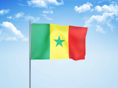 Senegal bayrağı bulutlu gökyüzünde dalgalanıyor 3D illüstrasyon